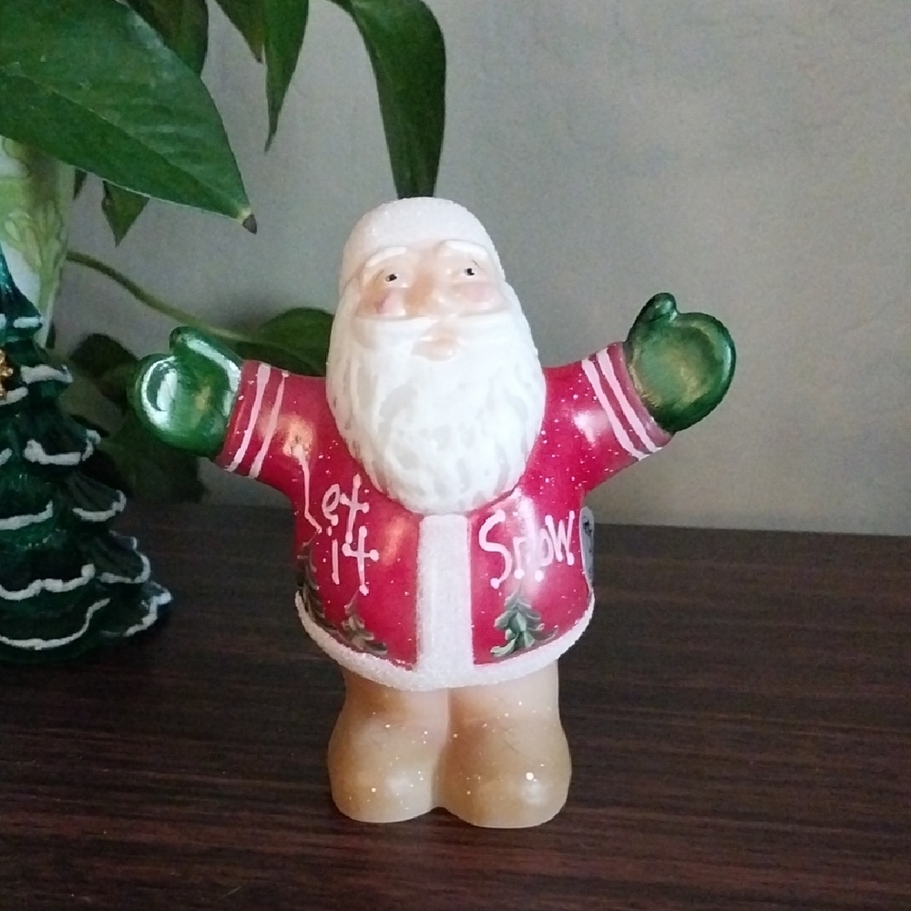 Fenton Santa Claus Wearing "Let It Snow" Christmas Figurine Hand Painted/Signed